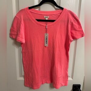 L'AGENCE Cory Cotton Scoop Neck Short Sleeve Tee in Diva Pink Size M